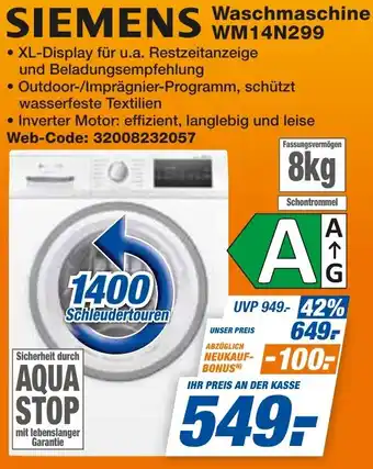 expert Techno Land SIEMENS Waschmaschine WM14N299 Angebot