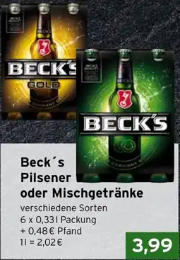 CAP Markt Beck's Pilsener oder Mischgetränke Angebot