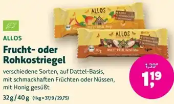 Biomarkt ALLOS Frucht- oder Rohkostriegel Angebot