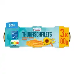 Netto Marken-Discount Dreimaster Thunfischfilet in Sonnenblumen-Öl 3 x 80 g, 30er Pack Angebot