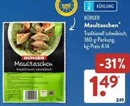 Aldi Süd BÜRGER Maultaschen Angebot