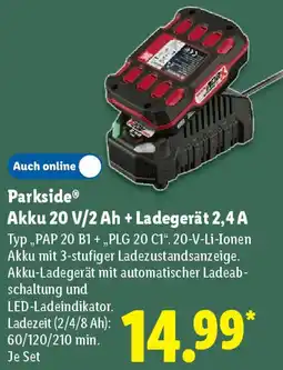 Lidl Parkside Akku 20 V/2Ah + Ladegerät 2,4 A Angebot