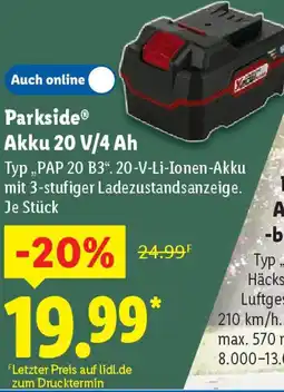 Lidl Parkside Akku 20 V/4 Ah Angebot