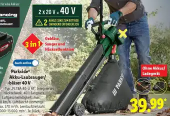 Lidl Parkside Akku-Laubsauger/ -bläser 40 V Angebot