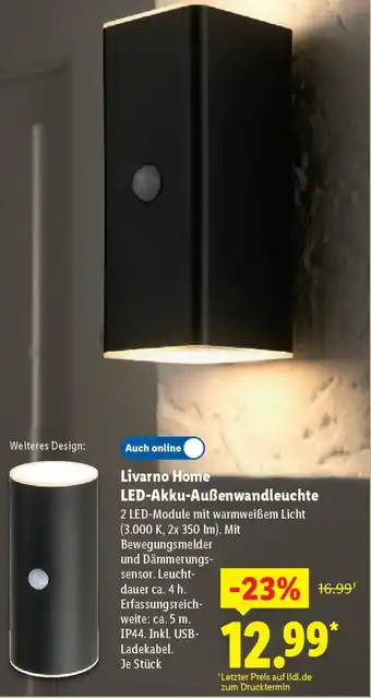Lidl Livarno Home LED-Akku-Außenwandleuchte Angebot