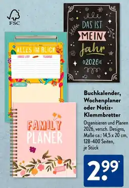 Aldi Süd Buchkalender, Wochenplaner oder Notiz Klemmbretter Angebot