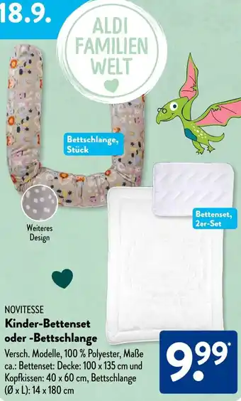 Aldi Süd NOVITESSE Kinder-Bettenset oder Bettschlange Angebot