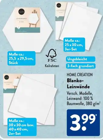Aldi Süd HOME CREATION Blanko Leinwände Angebot
