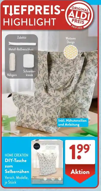 Aldi Süd HOME CREATION DIY-Tasche zum Selbernähen Angebot