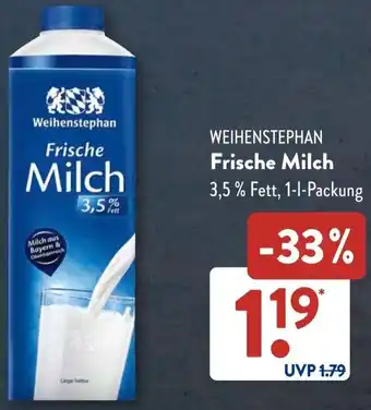 Aldi Süd WEIHENSTEPHAN Frische Milch Angebot