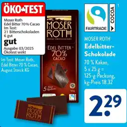Aldi Süd MOSER ROTH Edelbitter Schokolade Angebot