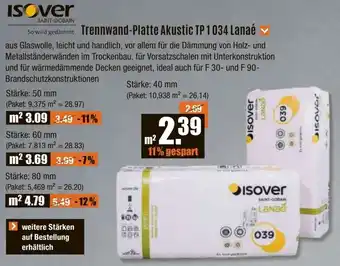 V Baumarkt Isover Trennwand Platte Akustic TP1 034 Lanaé Angebot