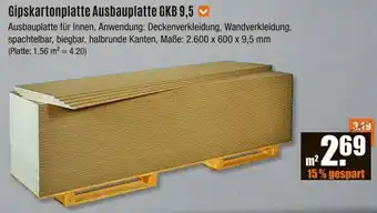V Baumarkt Gipskartonplatte Ausbauplatte GKB 9,5 Angebot