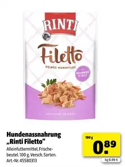 Hagebau Rinti hundenassnahrung „ filetto“ Angebot