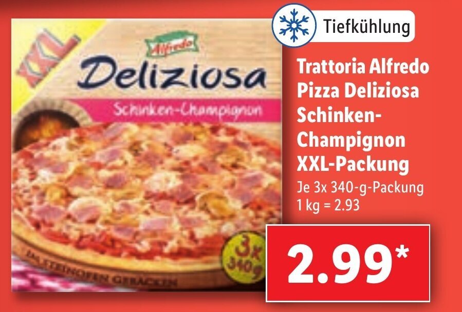 Trattoria Alfredo Pizza Deliziosa Schinken Champignon XXL Packung