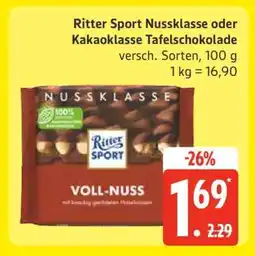 Edeka Ritter Sport Nussklasse oder Kakaoklasse Tafelschokolade Angebot