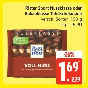 Edeka Ritter Sport Nussklasse oder Kakaoklasse Tafelschokolade Angebot