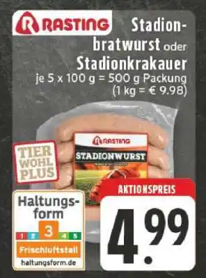 Edeka Rasting Stadionbratwurst oder Stadionkrakauer Angebot