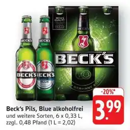 Edeka Beck's Pils, Blue alkoholfrei Angebot