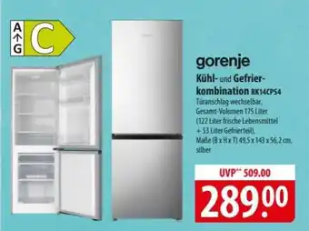 Famila Nord Ost Gorenje Kühl- und Gefrierkombination RK14CPS4 Angebot