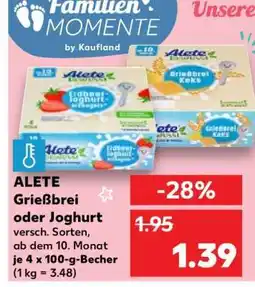 Kaufland ALETE Grießbrei oder Joghurt Angebot