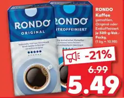 Kaufland RONDO Kaffee gemahlen, Original oder Entkoffeiniert je 500-g-Vak.-Packg Angebot