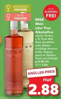 Kaufland BREE Wein oder Free Alkoholfrei Angebot