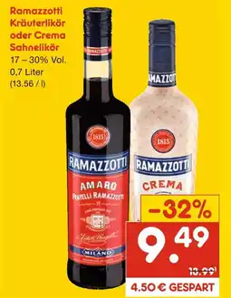 Netto Marken-Discount Ramazzotti kräuterlikör oder crema sahnelikör Angebot