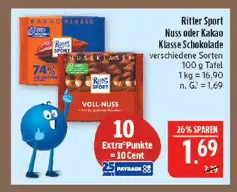 Marktkauf Ritter sport nuss oder kakao klasse schokolade Angebot