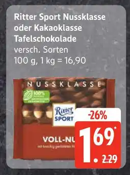Edeka Ritter sport nussklasse oder kakaoklasse tafelschokolade Angebot