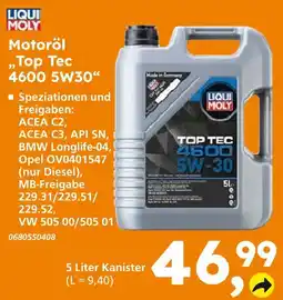 Globus Baumarkt Liqui moly motoröl top tec 4600 5w30 Angebot
