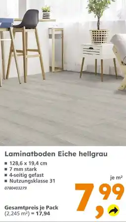 Globus Baumarkt Laminatboden eiche hellgrau Angebot