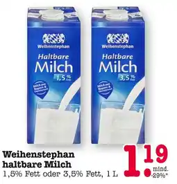 E-Center Weihenstephan haltbare milch 1,5% fett Angebot