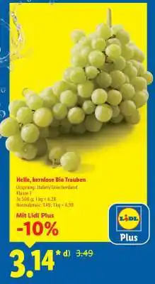 Lidl Helle, kernlose Bio Trauben Angebot