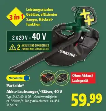 Lidl Parkside Akku-Laubsauger/-bläser 40 V Angebot