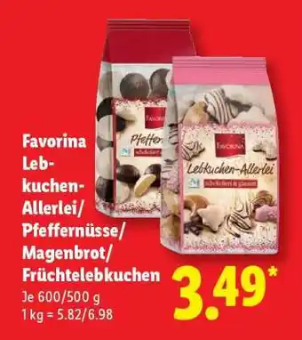 Lidl Favorina Lebkuchen-Allerlei/Pfeffernüsse/Magenbrot/Früchtelebkuchen Angebot