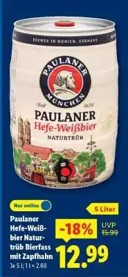 Lidl Paulaner Hefe-Weißbier Naturtrüb Bierfass mit Zapfhahn Angebot