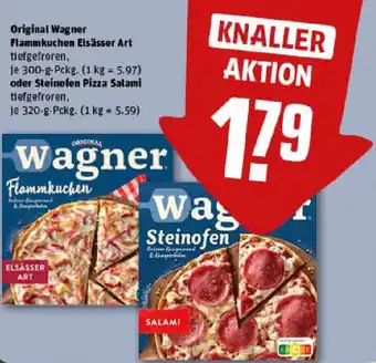 REWE Original Wagner Flammkuchen Elsässer Art oder Steinofen Pizza Salami Angebot