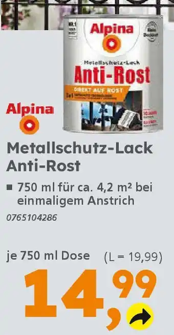 Globus Baumarkt Alpina Metallschutz-Lack Anti-Rost Angebot