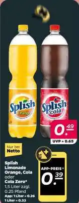 NETTO Splish Limonade Orange, Cola oder Cola Zero Angebot