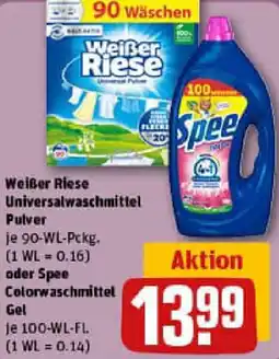REWE Weißer Riese Universalwaschmittel Pulver oder Spee Colorwaschmittel Angebot