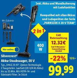 Lidl Silvercrest Akku-Staubsauger, 20 V Angebot