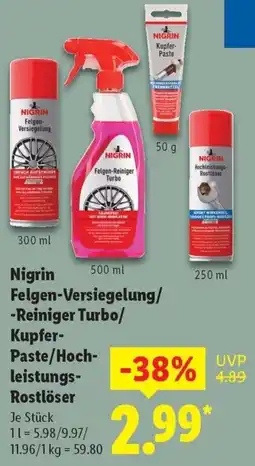 Lidl Nigrin Felgen-Versiegelung/ Reiniger Turbo/ Kupfer Paste/Hochleistungs Rostlöser Angebot