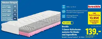 Lidl Breckle 7-Zonen-Kaltschaummatratze für Kinder und Jugendliche Angebot