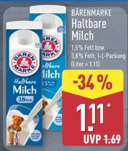 Aldi Nord Bärenmarke haltbare milch 1,5% fett Angebot
