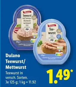 Lidl Dulano teewurst mit sonnenblumenöl verfeinert Angebot