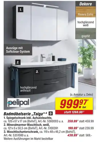 toom Baumarkt Pelipal Badmöbelserie „Taiga" Angebot
