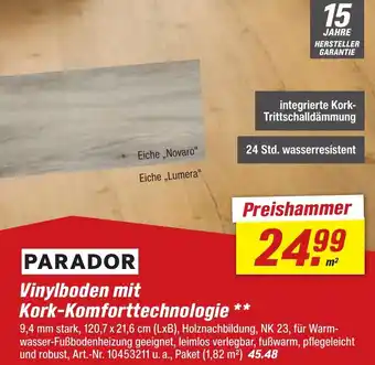 toom Baumarkt PARADOR Vinylboden mit Kork-Komforttechnologie Angebot
