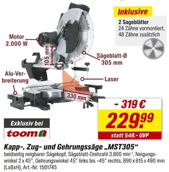 toom Baumarkt Scheppach kapp-, zug- und gehrungssäge mst305 Angebot