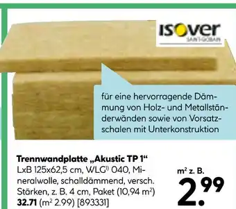 Hellweg Isover trennwandplatte akustic tp 1 Angebot